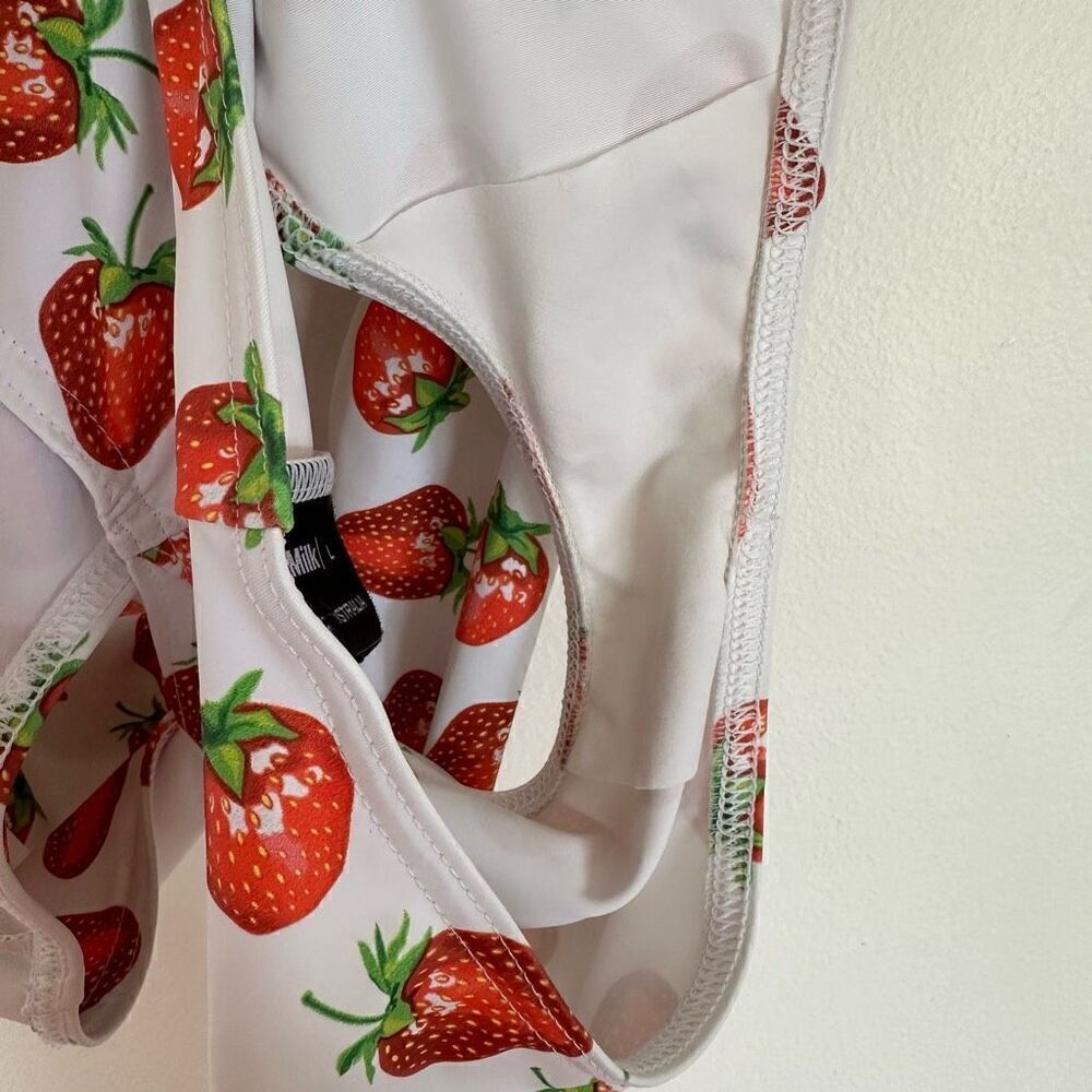 Blackmilk RARE SAMPLE All Over Strawberry Print Halter Tie Neck One-piece Swimsu - Picture 9 of 10